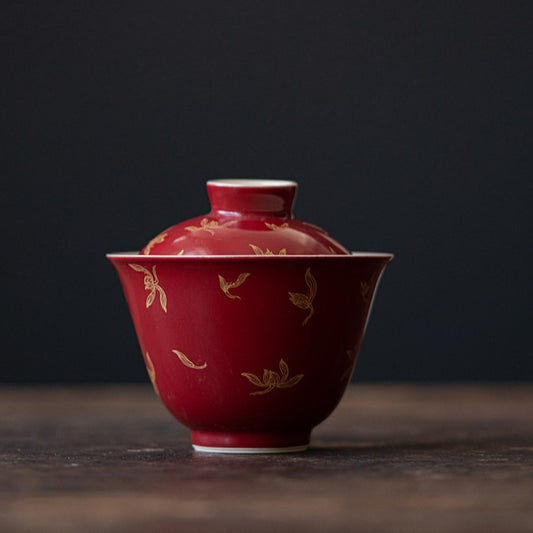 Red gold-stamped gaiwan
